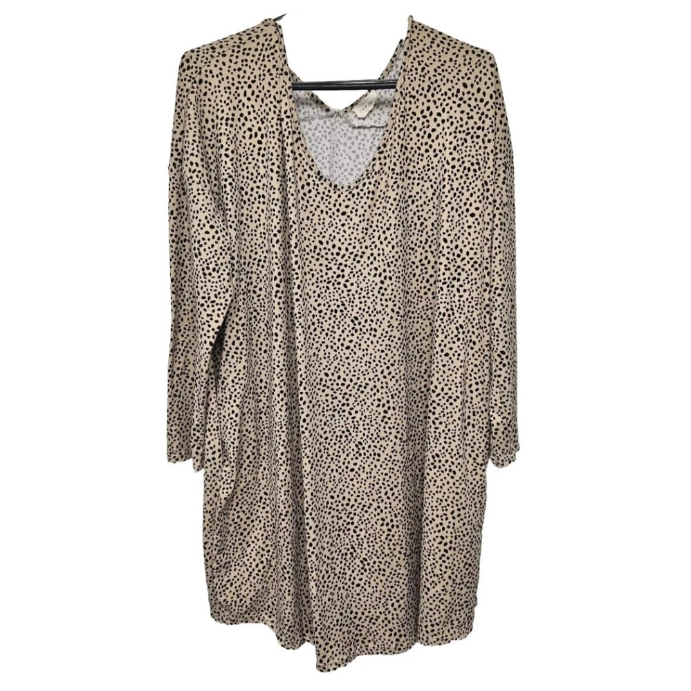 143 Story By Line Up Dress Size 1X Animal Print Pockets Long Sleeve Tan Black